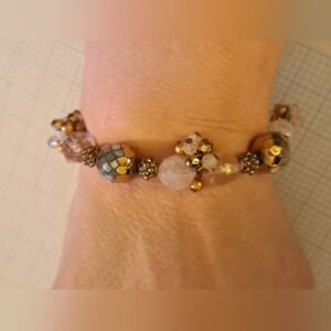 Chic Multicolor Pink Gold Diamond Beaded Stretch Bracelet